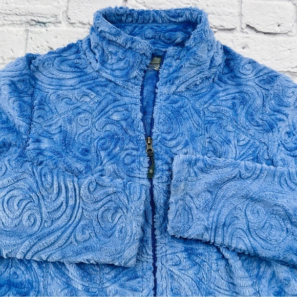 Athleta 1/2 Zip Textured Plush Pullover Sweatshirt Large Blue Soft Cozy - Picture 2 of 10